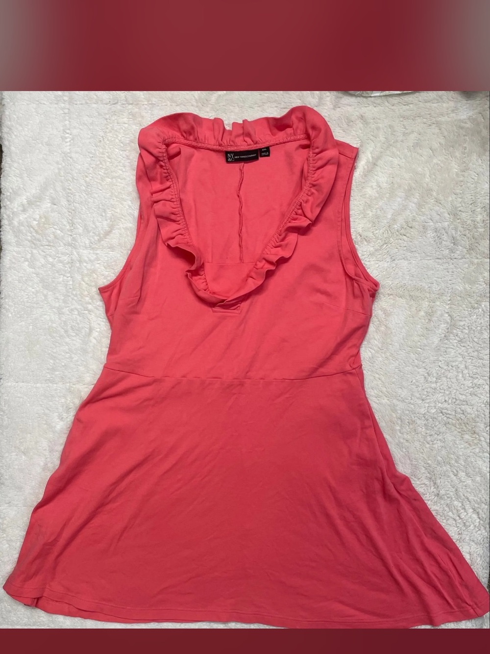 New York & Company Coral Ruffle V-Neck Sleeveless Tank